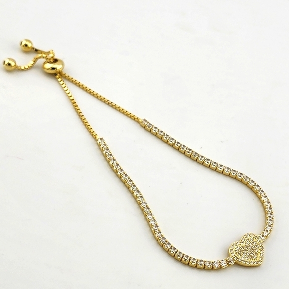 Gold Tone Heart Bracelet Sterling silver 925 dipped in gold - Picture 7 of 10